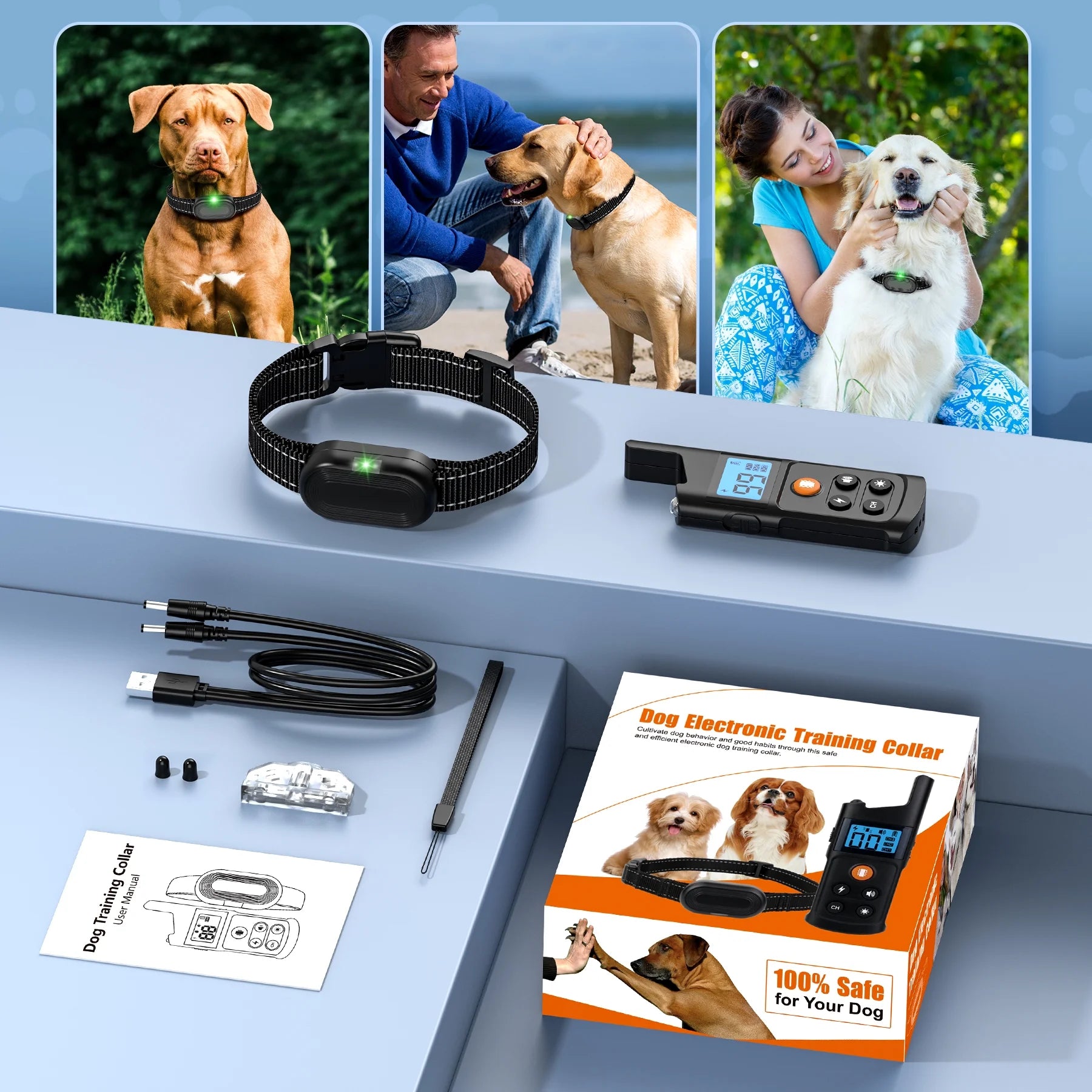 Dog Training Collar - Dog Shock Collar with Remote IP68 Waterproof for Small Medium Large Dogs (15 - 100 Lbs)- 3 Safe Training Modes, 2600 Ft Rechargeable Romote Dog Collars