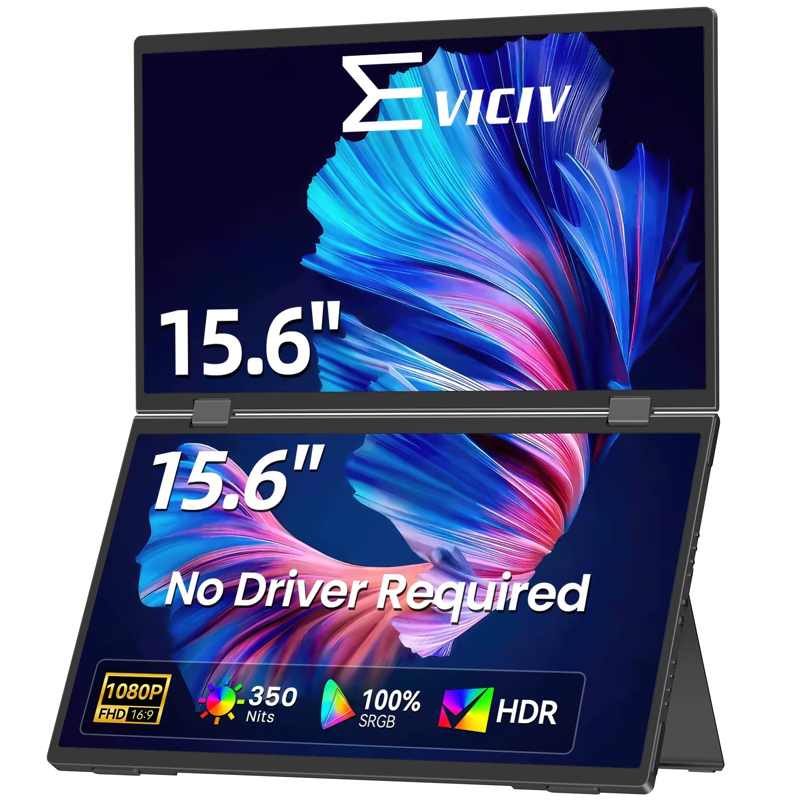 15.6-Inch Dual Foldable Portable Monitor - 1080P 100% sRGB USB-C HDMI Triple Laptop Screen Extender