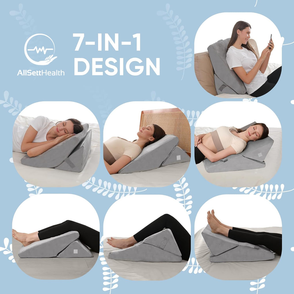 Allsett Health Adjustable Bed Wedge Pillow for Sleep Apnea, 7 in 1 Body Position