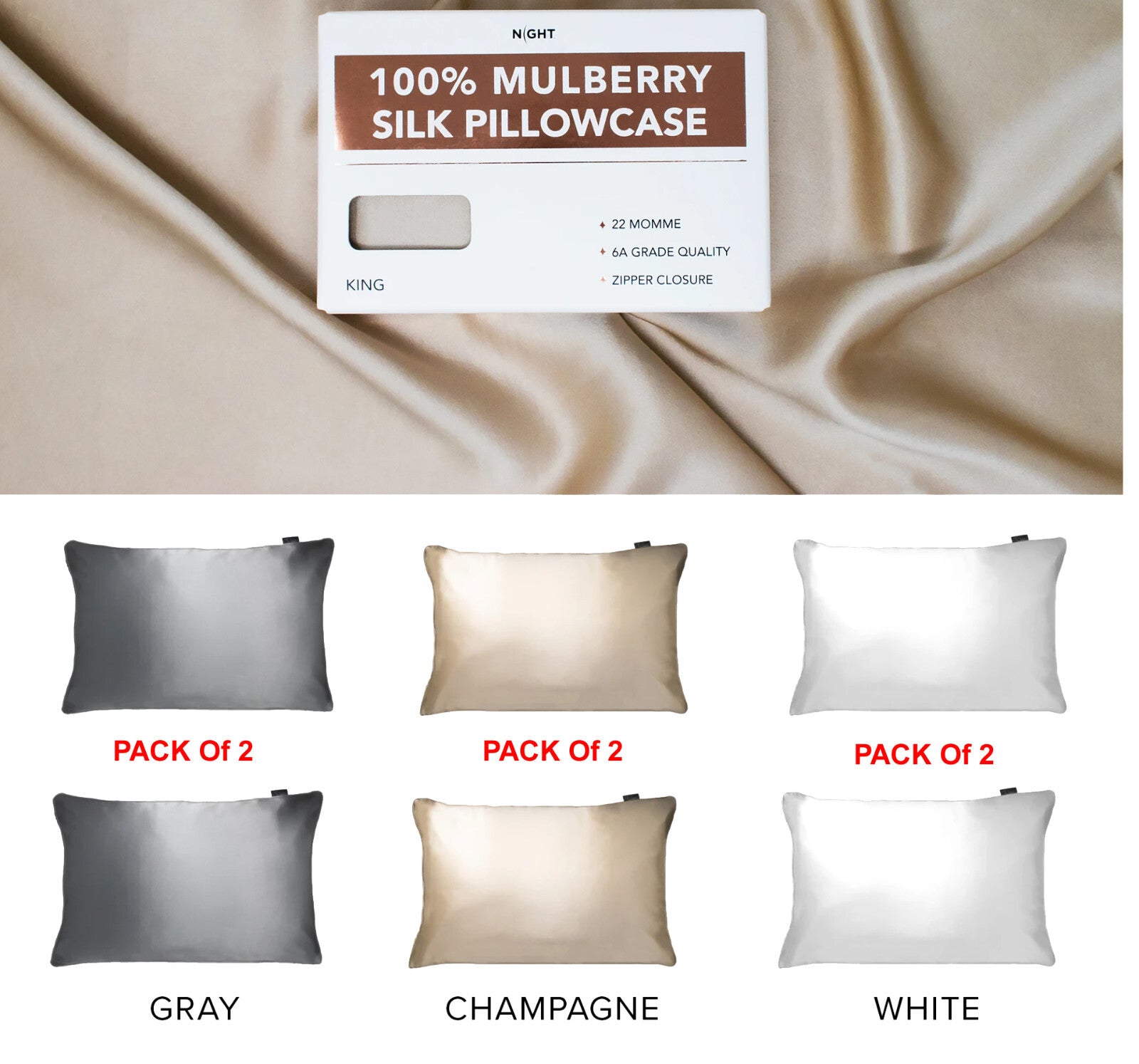 100% Mulberry Silk Pillowcase Christmas Gifts for Hair and Skin with Zipper