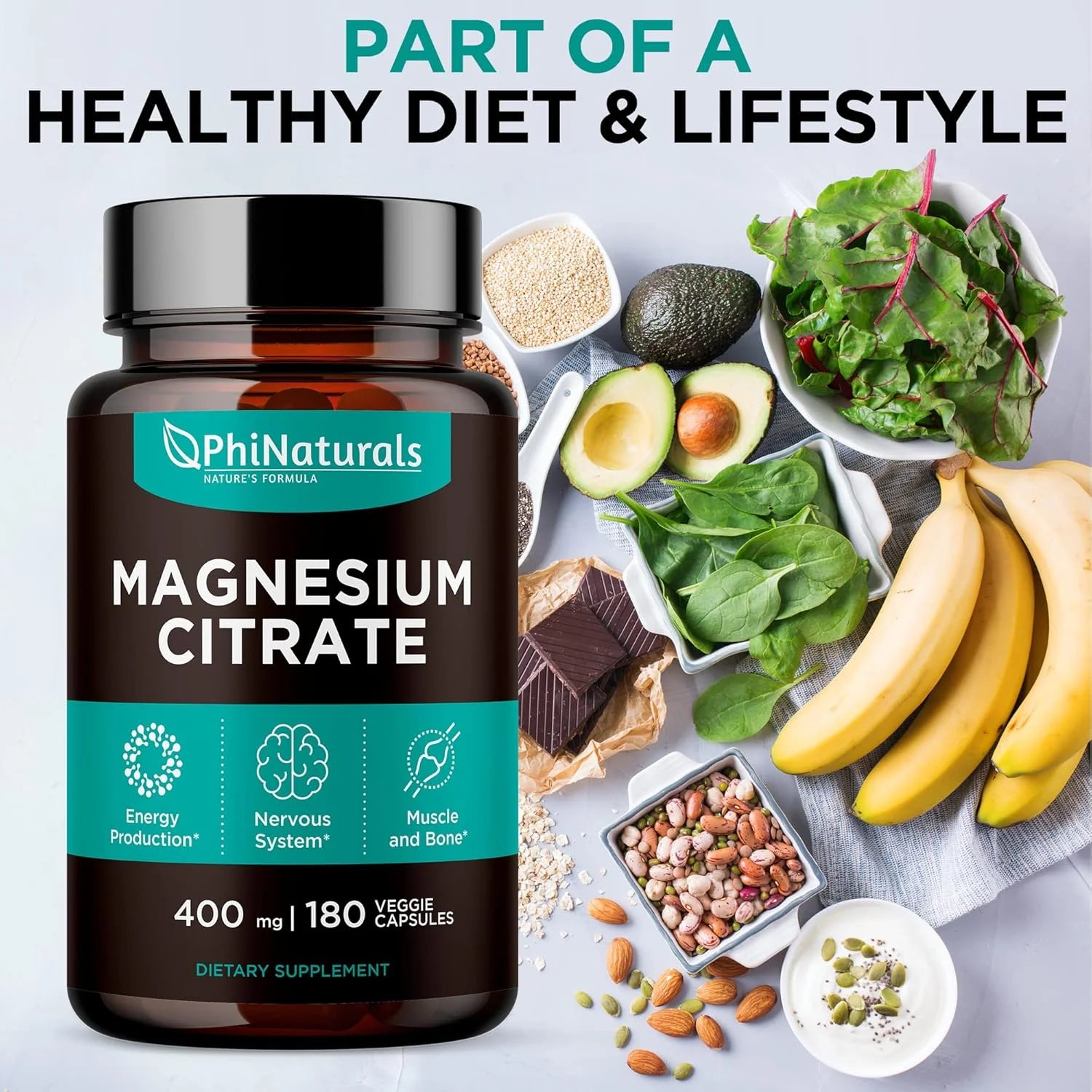 Magnesium Citrate 400Mg Supplement 180 Capsules by