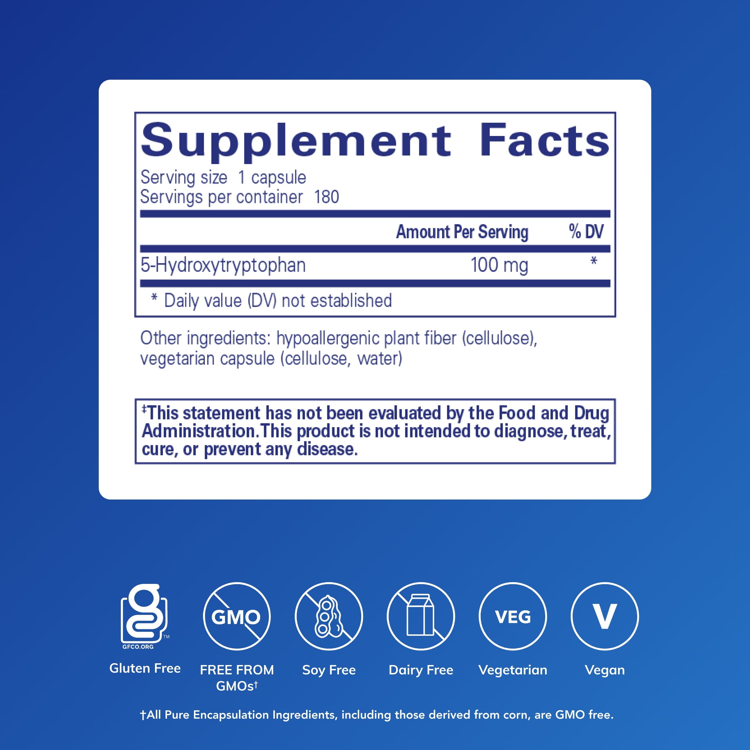5-HTP 100 Mg - Brain Health, Sleep Regulation & Appetite Support* - 5-Hydroxytryptophan - Gluten Free & Non-Gmo - 180 Capsules