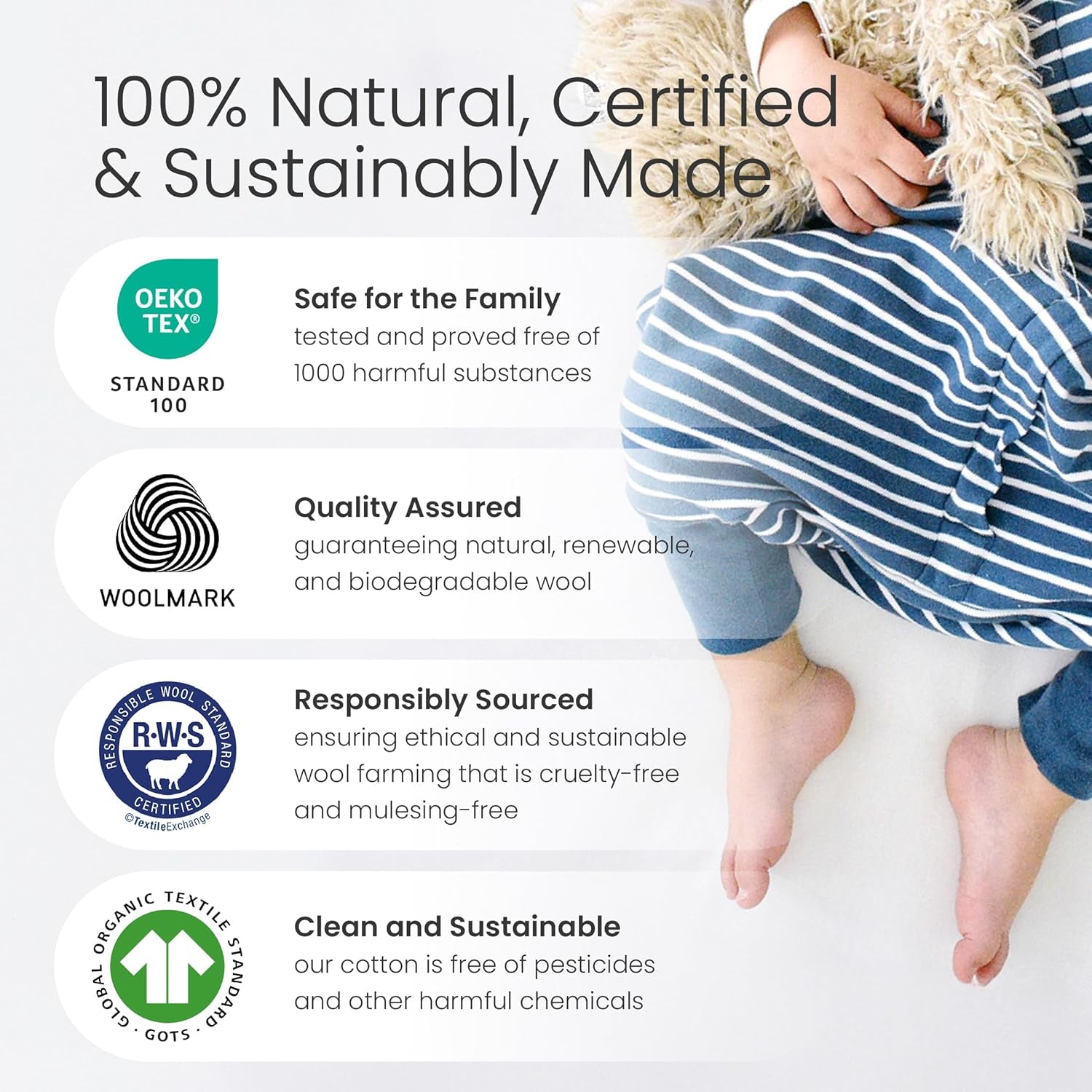 4 Season Baby Sleeping Sack with Feet, Merino Wool and Organic Cotton Walker Sleep Sack, Toddler Sleeping Bag, 18-36M, Butterfly