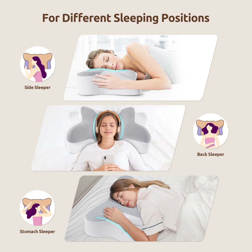 Memory Foam Pillow for Neck Pain Relief Cervical Sleepers Standard/Queen Gray
