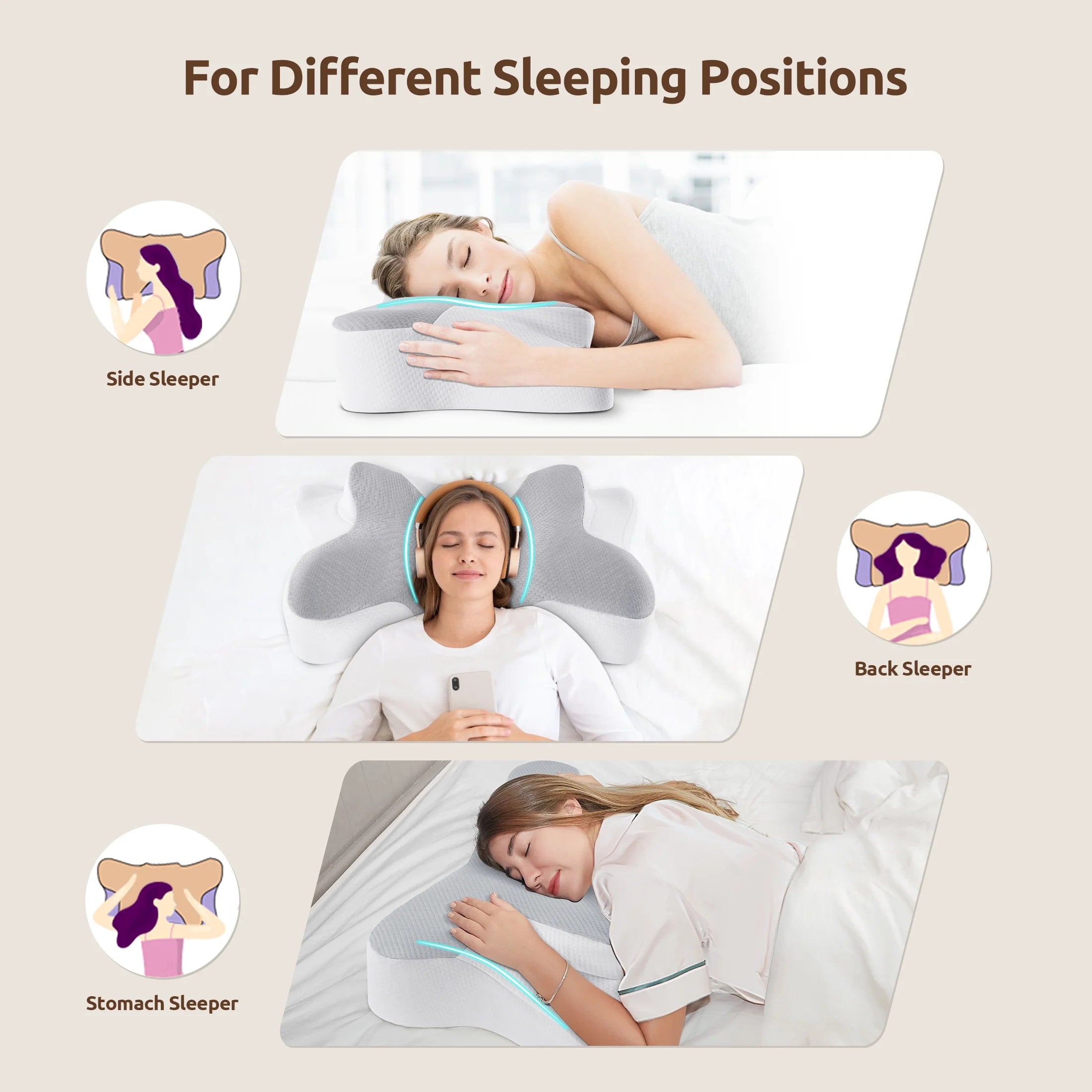 Memory Foam Pillow for Neck Pain Relief Cervical Sleepers Standard/Queen Gray