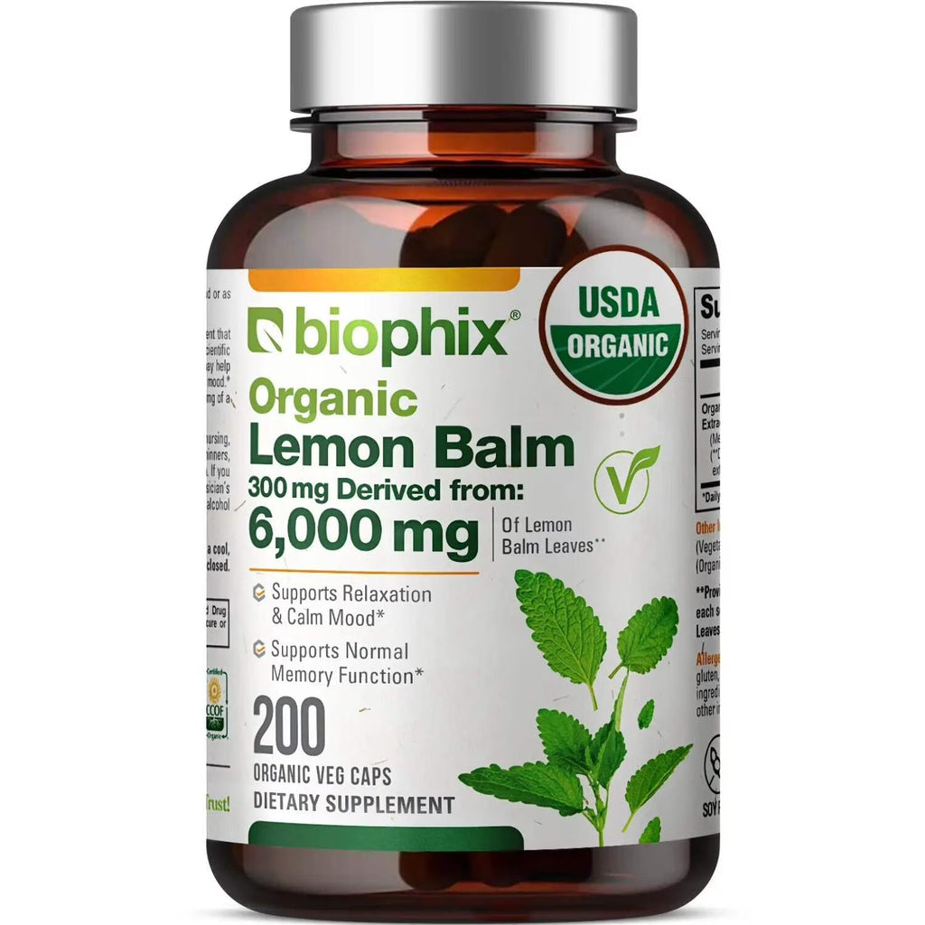 Lemon Balm Organic 20:1 Extract 300Mg 200 Veggie Caps - Stress, Mood & Sleep Support