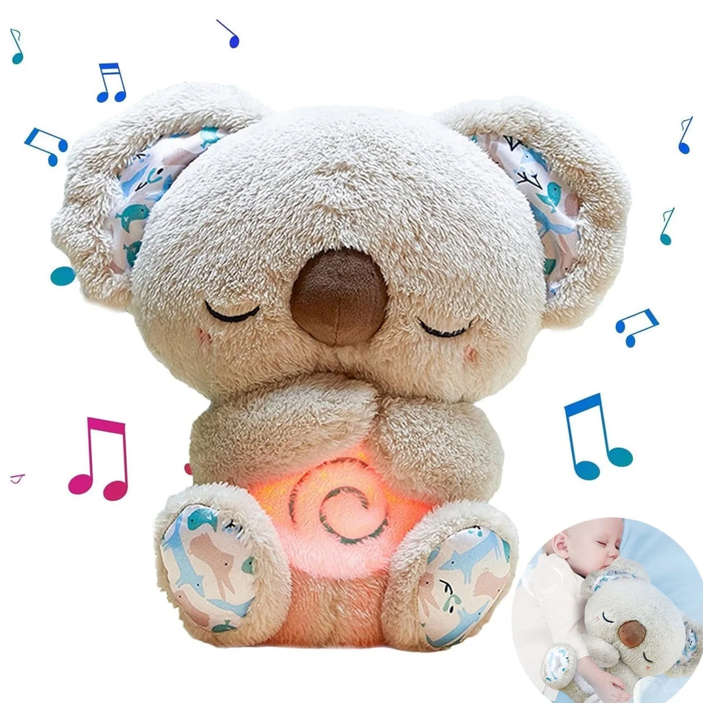 Sleeping Koala Plush Stuffed Toy- Soothing Koala Plush Breathing with Sensory Details Music Lights & Rhythmic Breathing Motion For