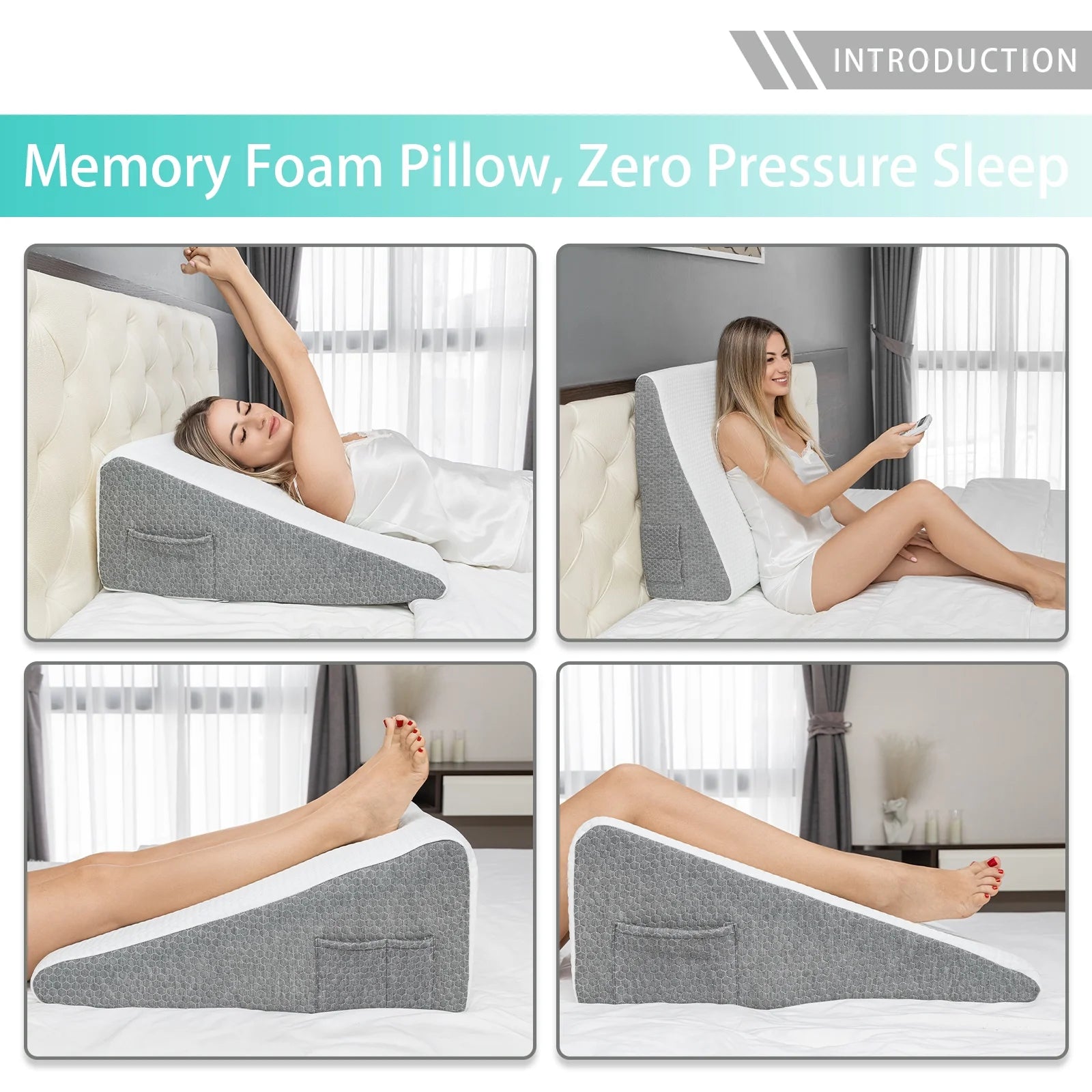 Wedge Pillow for Sleep Apnea & Acid Reflux Relief | Stylish and Chic Jacquard Pillowcase | Bed Wedge Pillow for Heartburn