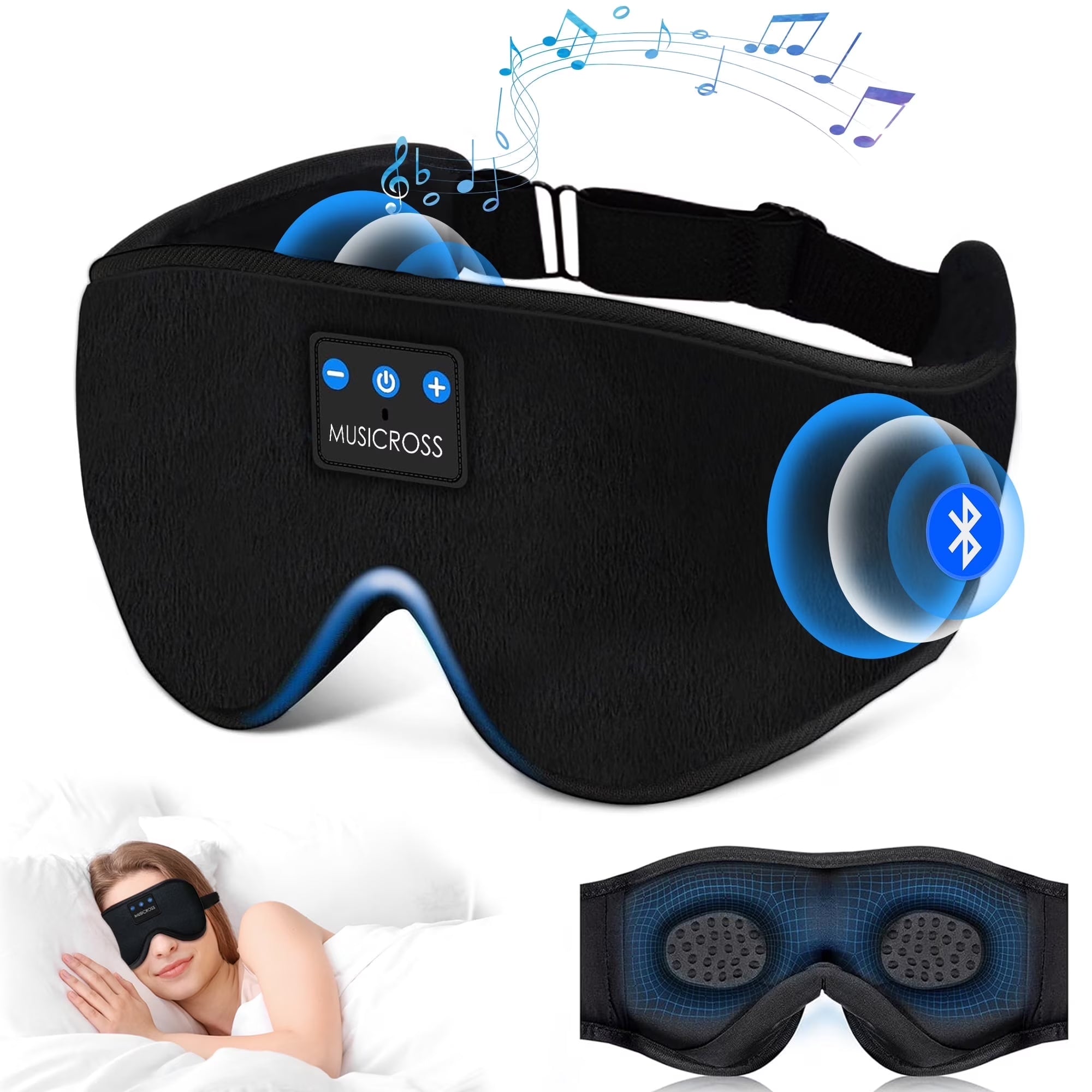 Bluetooth Sleep Mask with Headphones Bluetooth 5.2 Wireless, 3D Eye Mask for Sleeping Built-In HD Music, Microphone for Calls, Sleep Headphones for Side Sleepers Travel Yoga Meditation