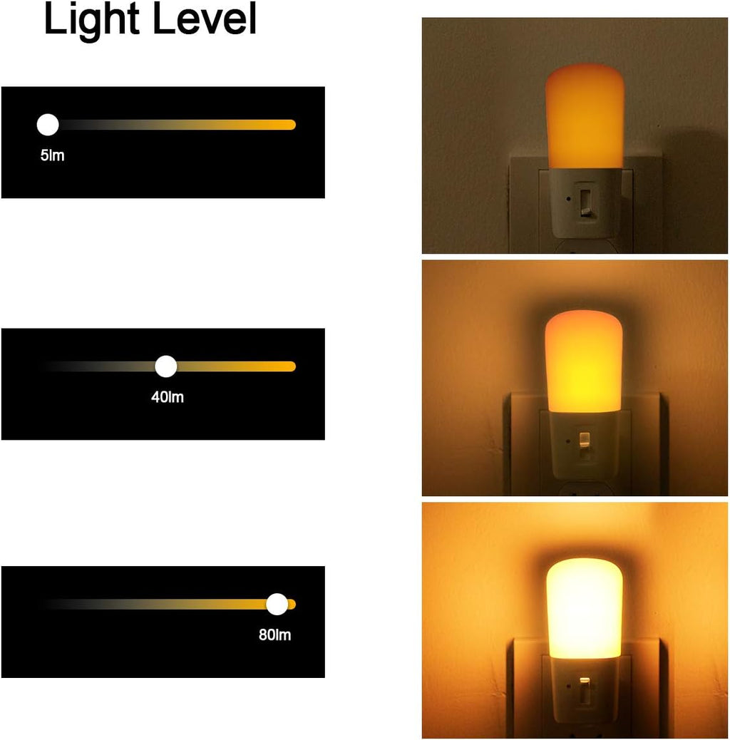 Katalamp LED Amber Night Light with Sleep Aid, No Blue Light, Dusk to Dawn Sensor, Wall Plug in Night Lights, 5-80LM Night Light for Bedroom, Hallway, Kitchen, Stairway, Nursery 2 Pack