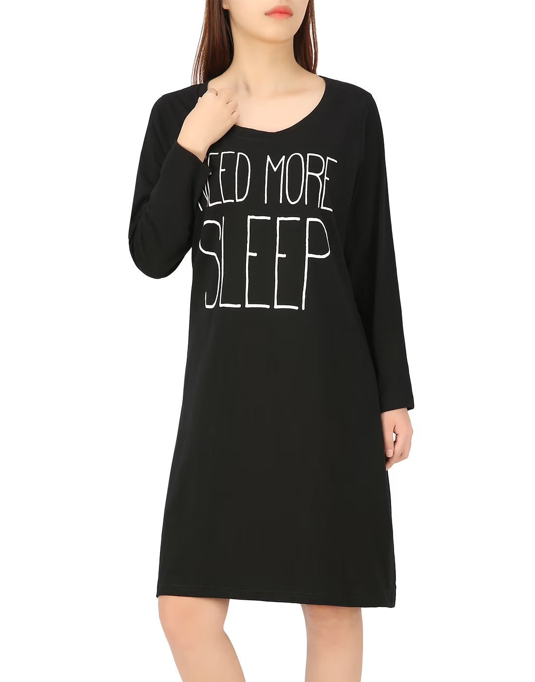 Womens Sleepwear Cotton Nightgowns Long Sleeve Sleepshirt Print Night Shirt (Need Sleep, S/M)