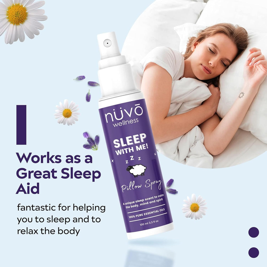 NUVO WELLNESS Premium Sleep Spray Made with Therapeutic Essential Oils - Deep Sleep Pillow Spray Mist with Lavender and Chamomile - Sleep Spray for Pillows - 4 Oz Bottle