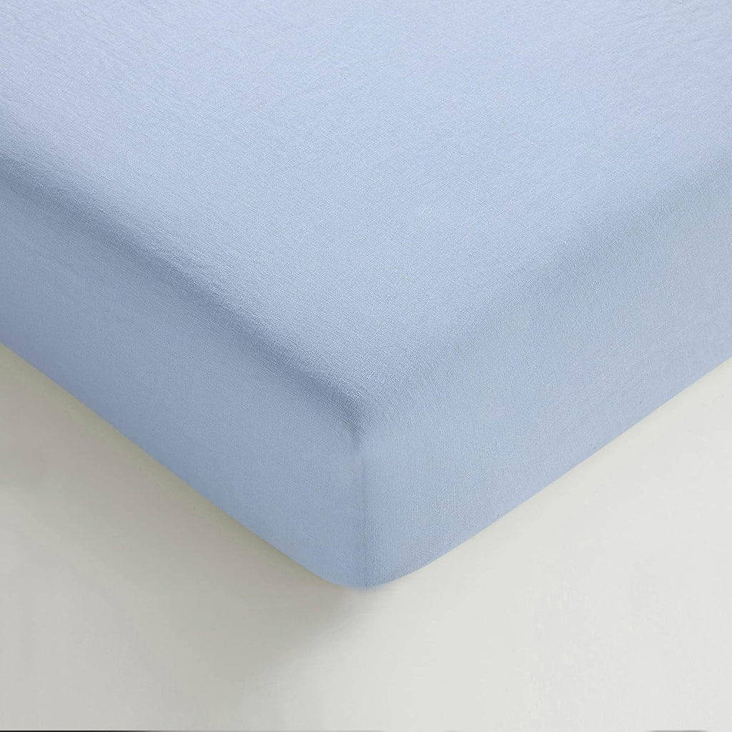 Stone Washed Organic French Linen Bed Sheet Set, GOTS Certified Organic, Best Cooling Linen Sheet Award by Sleep Foundation, 1 Flat Sheet Only (Sky, Full/Queen)