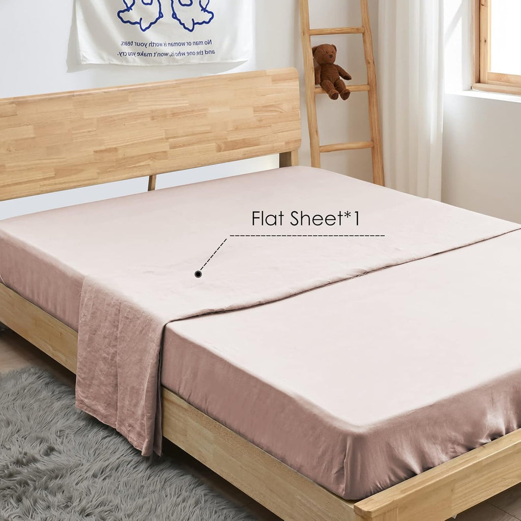 Stone Washed Organic French Linen Bed Sheet Set, GOTS Certified Organic, Best Cooling Linen Sheet Award by Sleep Foundation, 1 Flat Sheet Only (Blush, Full/Queen)