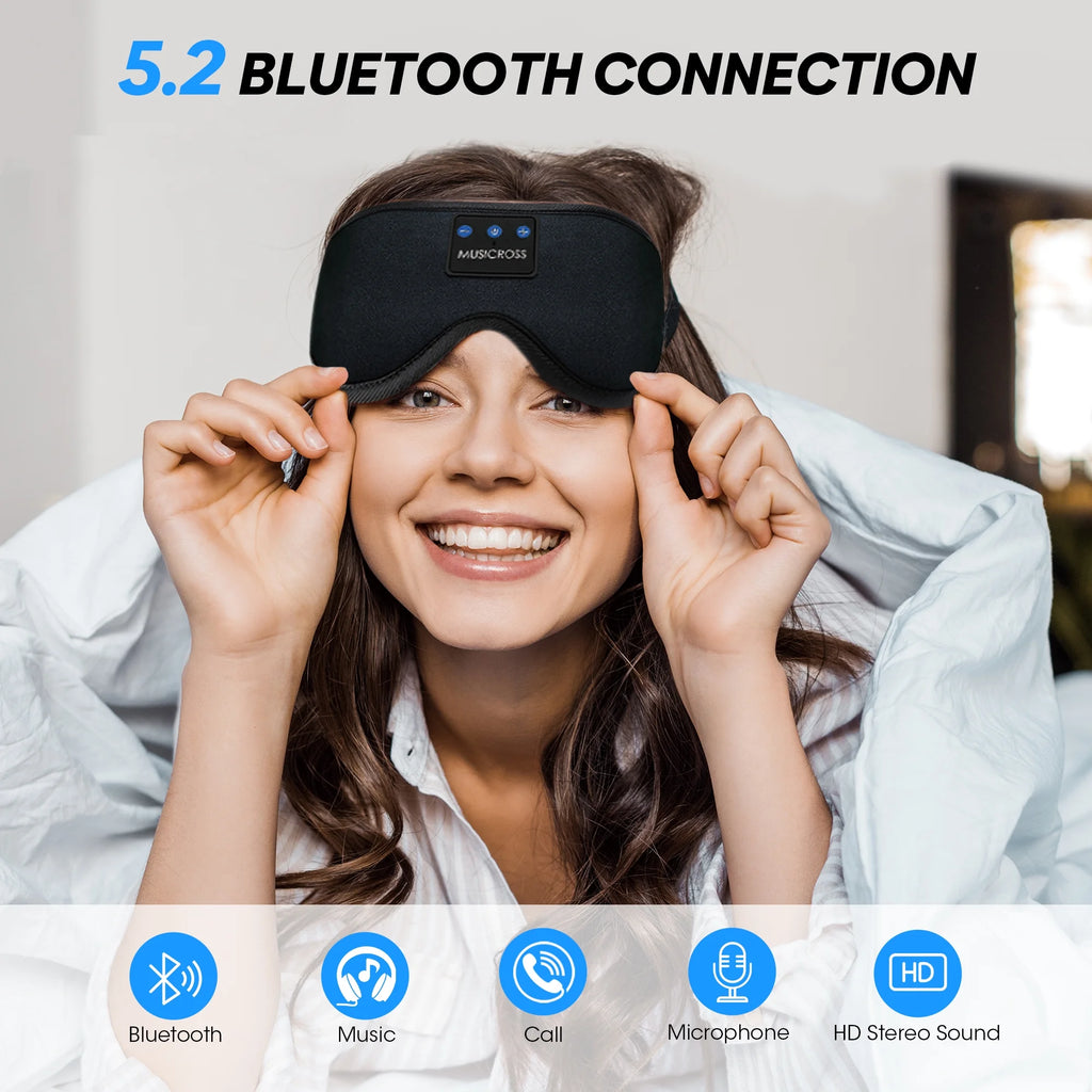 Bluetooth Sleep Mask with Headphones Bluetooth 5.2 Wireless, 3D Eye Mask for Sleeping Built-In HD Music, Microphone for Calls, Sleep Headphones for Side Sleepers Travel Yoga Meditation