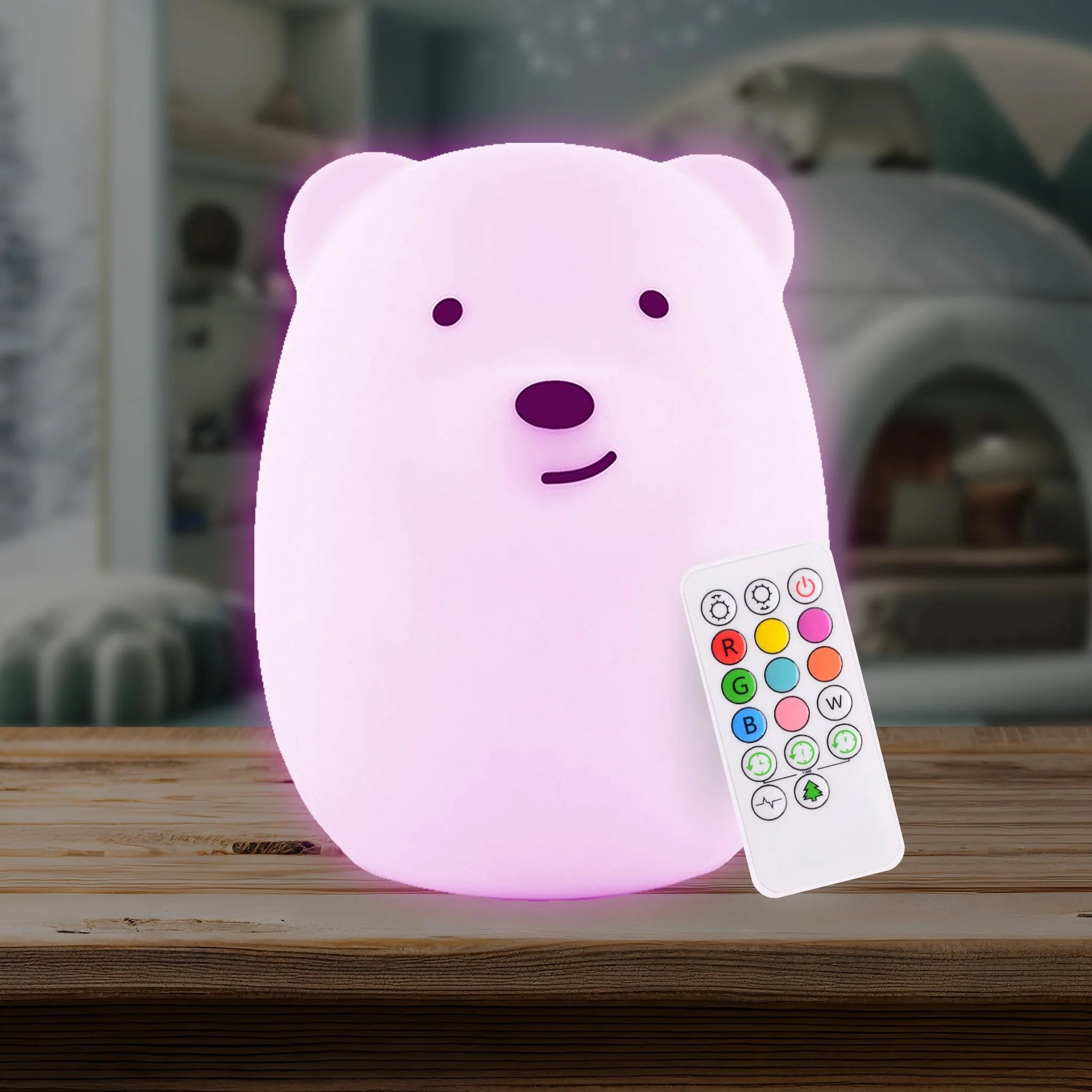 Nursery Nightlight: Bear-Shaped Baby Nightlight - Rechargeable with Remote Bed, Sleep, Crib