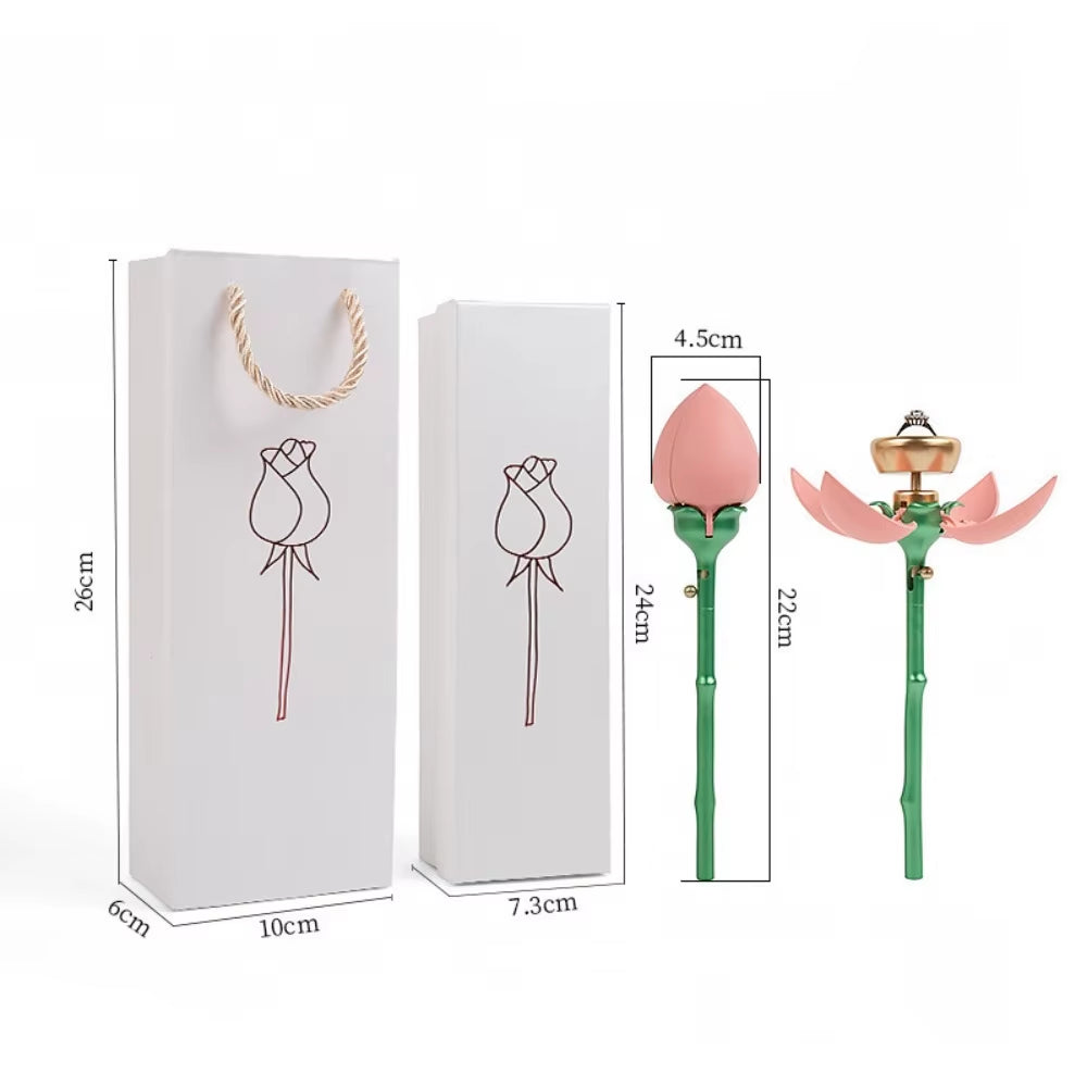 Unique Rose Shape Rose Flower Ring Boxes Automatically Open Gift Ring Display Holder Jewelry Gift Packaging Box