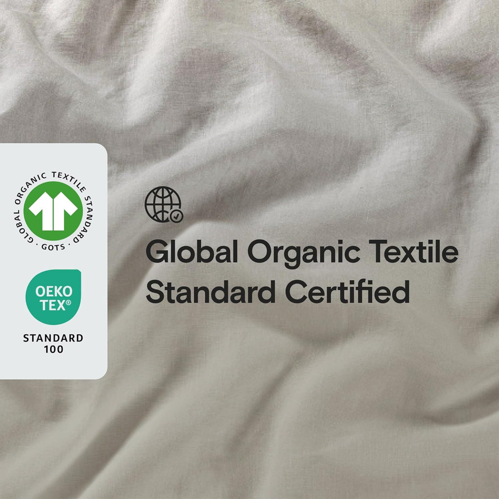 Stone Washed Organic French Linen Bed Sheet Set, GOTS Certified Organic, Best Cooling Linen Sheet Award by Sleep Foundation, 3 Piece - 2 Pillowcases and 1 Fitted Sheet (Fog, Cal King)