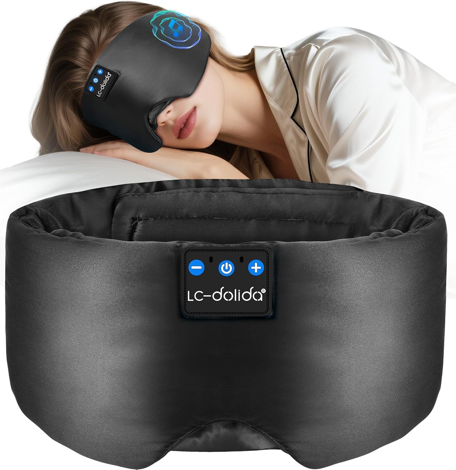 Luxurious Silk Soft Sleep Mask, Sleep Headphones with Bluetooth 5.4 for Side Sleeper, Total Blackout Eye Sleeping Mask for Women and Men, Ideal Gift for Restful Sleep, Travel(Black)