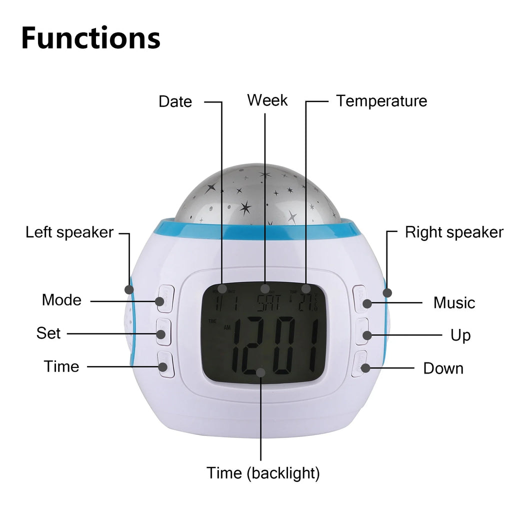 Alarm Clock,  Sleep Clock Starry Sky Night Light Star Projection Clock Music Digital Clock