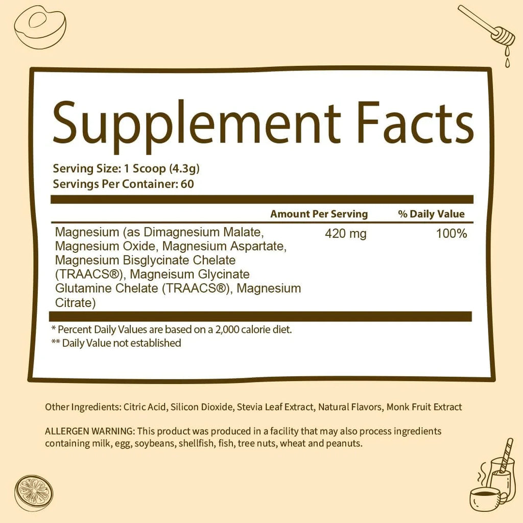 Magnesium Complex Powder with Magnesium Glycinate & Citrate, Honey Citrus Flavor, 60 Servings