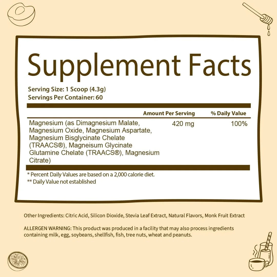Magnesium Complex Powder with Magnesium Glycinate & Citrate, Honey Citrus Flavor, 60 Servings