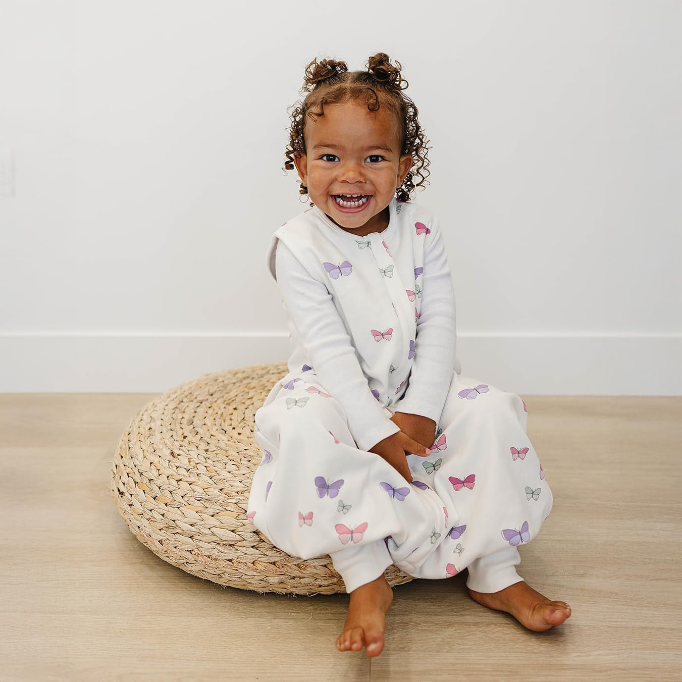 4 Season Baby Sleeping Sack with Feet, Merino Wool and Organic Cotton Walker Sleep Sack, Toddler Sleeping Bag, 18-36M, Butterfly