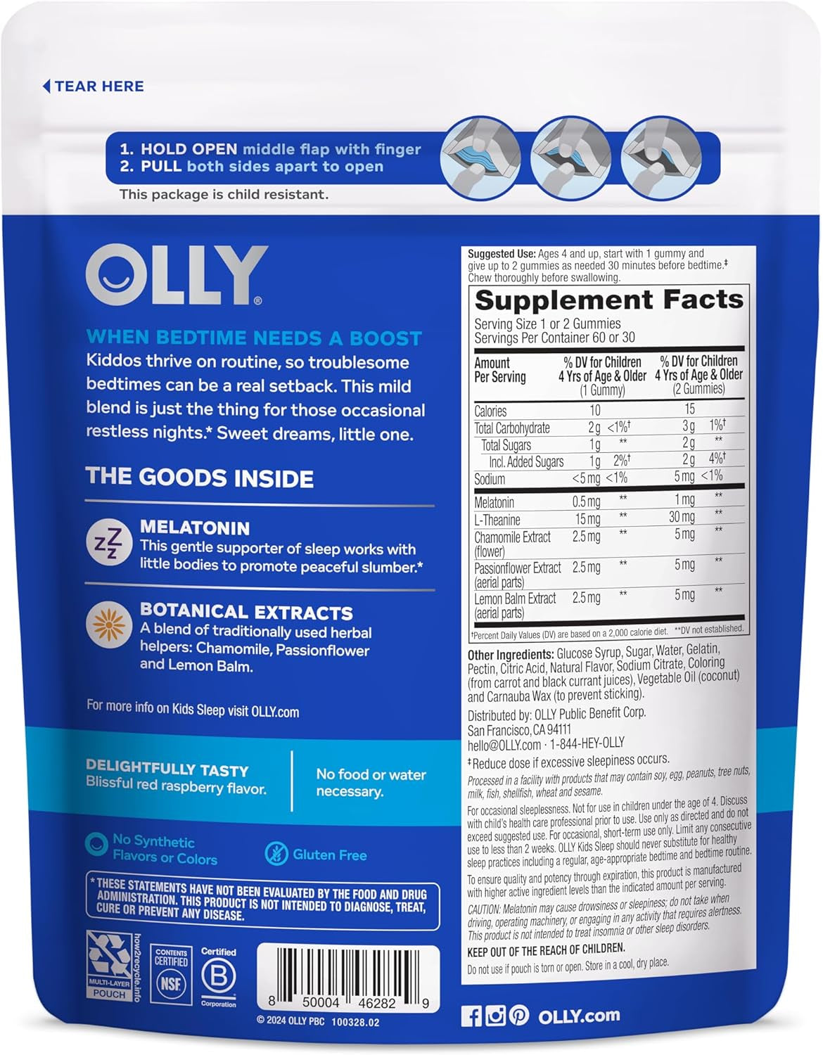 Kids Sleep Gummy, 0.5Mg Melatonin, L Theanine, Chamomile, and Lemon Balm, Childrens Chewable Supplement, Occasional Sleep Support, Raspberry - 60 Count