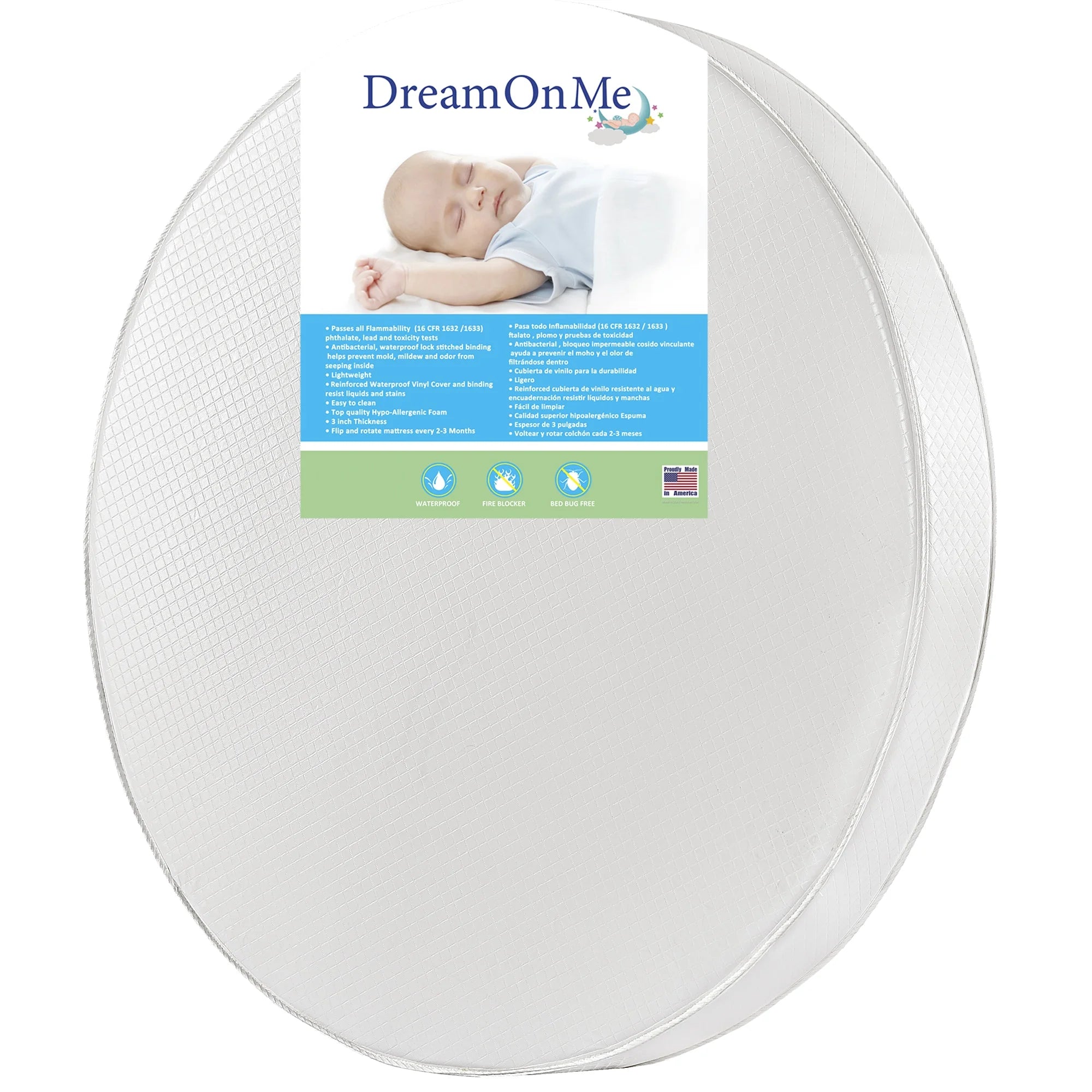 4” round Crib & Toddler Playmat Foam Mattress, Greenguard Gold