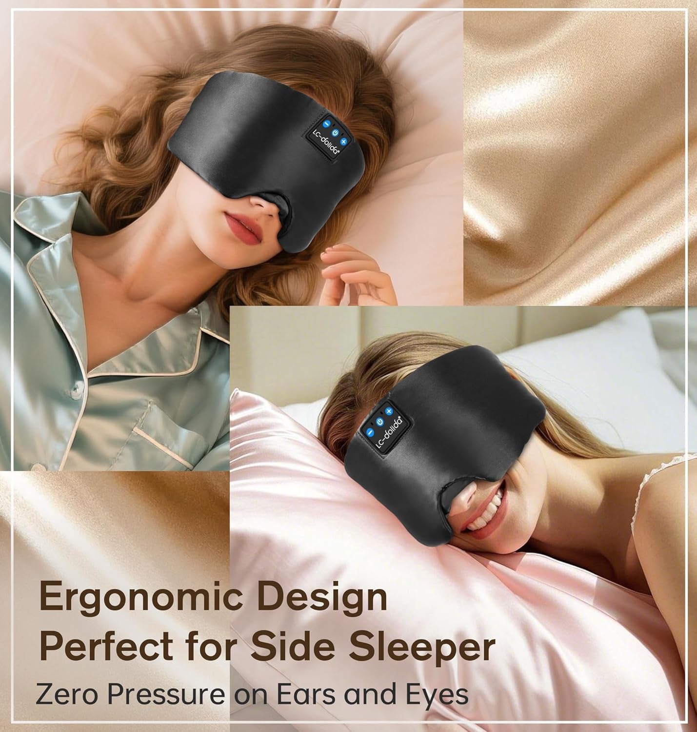 Luxurious Silk Soft Sleep Mask, Sleep Headphones with Bluetooth 5.4 for Side Sleeper, Total Blackout Eye Sleeping Mask for Women and Men, Ideal Gift for Restful Sleep, Travel(Black)