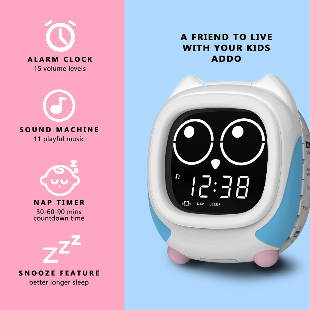 Addo Kids Alarm Clock,Sunrise/Sunset Simulation Bedside Lamp, Grow Children'S Clock Trainer,White Noise Sleep Sounds Wake up Clock Owl  CKS912
