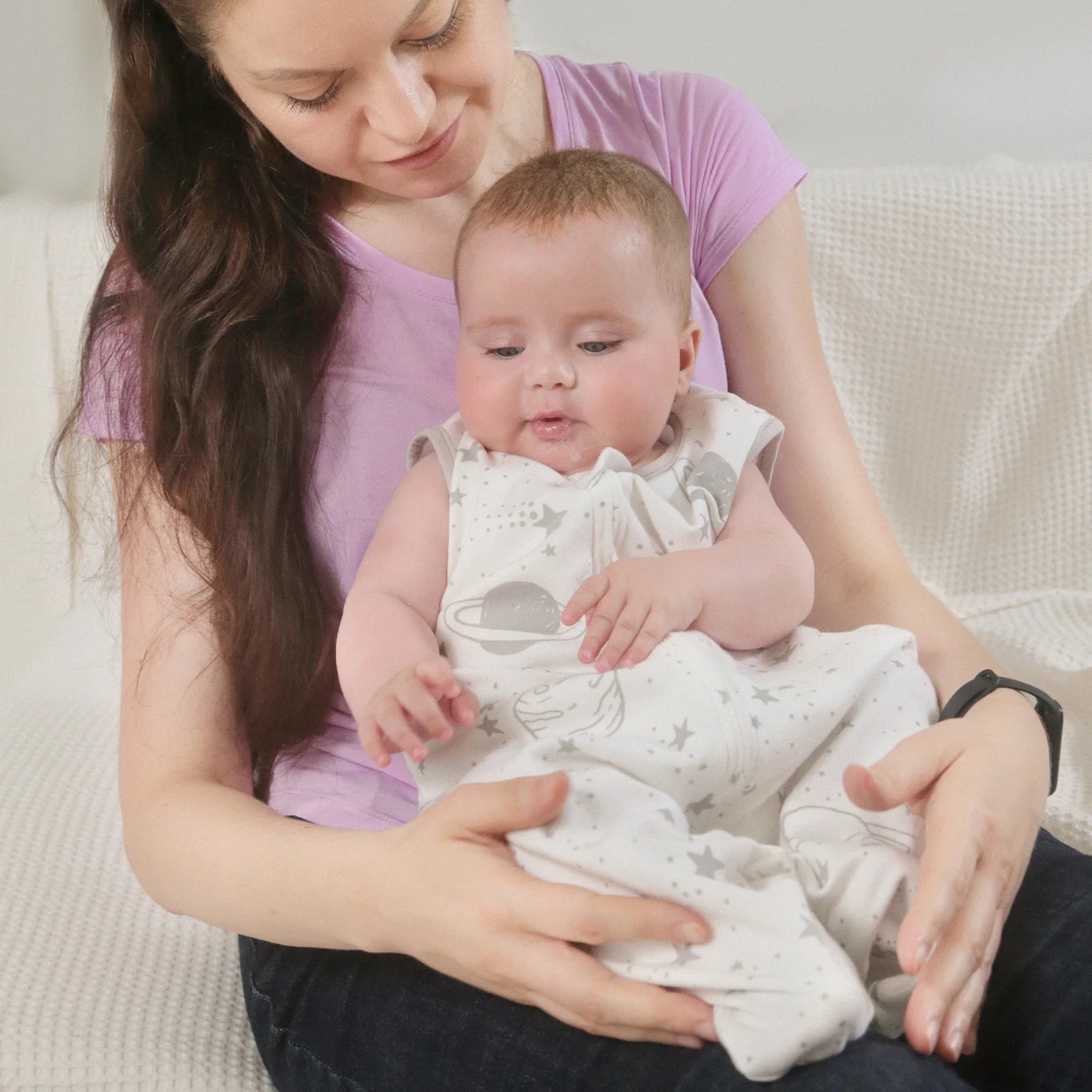 Sleep Sack Organic Cotton Wearable Blanket for Infants Boys Girls, Toddler Sleep Bag with 2-Way Zipper, Grey Planet and Star, Large (12-18 Month)