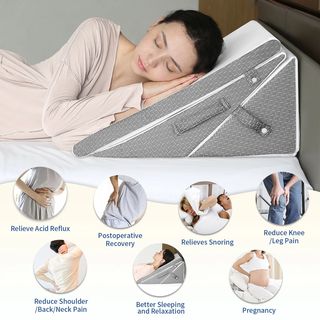Bed Wedge Pillow for Sleeping, 7.5 & 9 & 11 & 12 Inch Adjustable Memory Foam Triangle Wedge Pillow Post Surgery for Back, Legs and Knee Support, Acid Reflux, Gerd, Heartburn and Snoring
