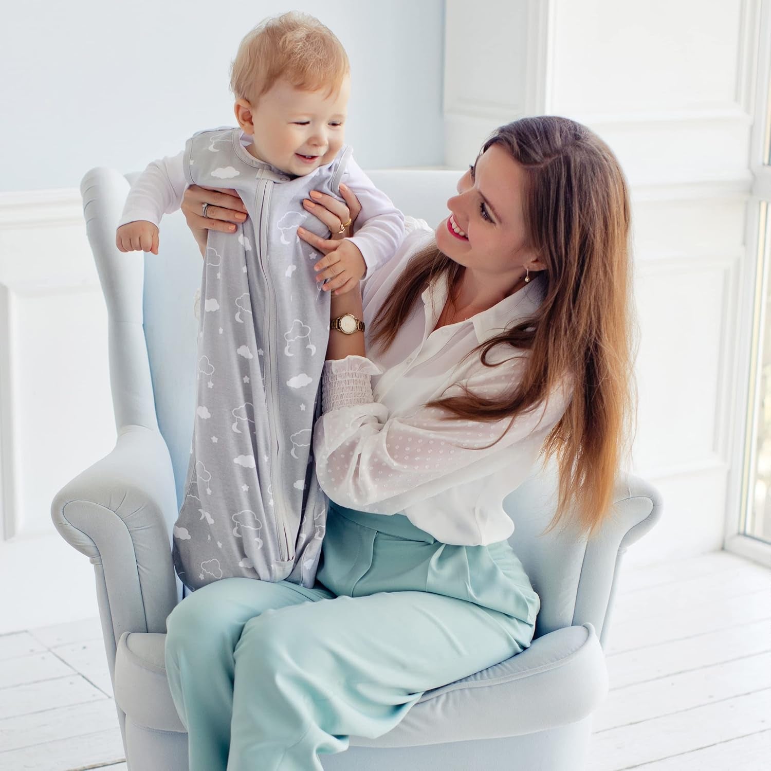 Baby Sleep Sack 0.5 TOG, Organic Cotton Baby Wearable Blanket with Two-Way Zipper, Swaddle Transition Baby Sleeping Bag for Newborn Infant Toddler Boy Girl, 12-18 Months