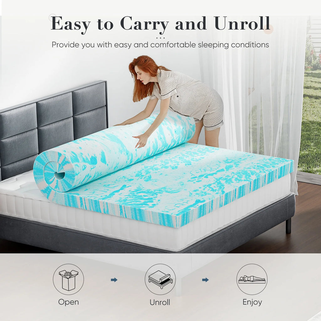 2" Cooling Gel Memory Foam Mattress Topper - Queen, Back Pain Relief, Cool Sleep
