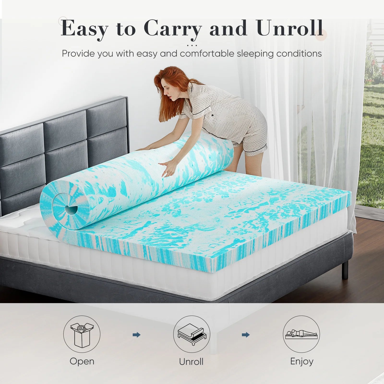 2" Cooling Gel Memory Foam Mattress Topper - Queen, Back Pain Relief, Cool Sleep