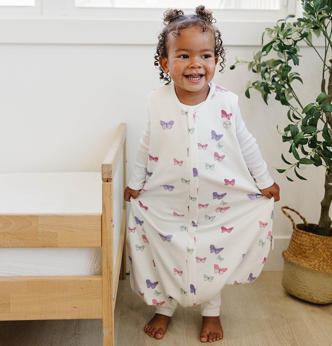 4 Season Baby Sleeping Sack with Feet, Merino Wool and Organic Cotton Walker Sleep Sack, Toddler Sleeping Bag, 18-36M, Butterfly