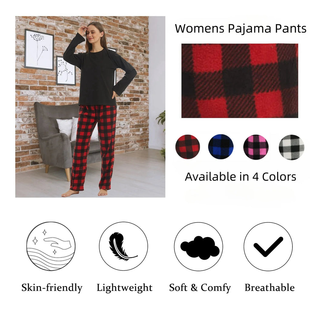 Women Comfy Fleece Plaid Pajama Pants for Sleep Size M