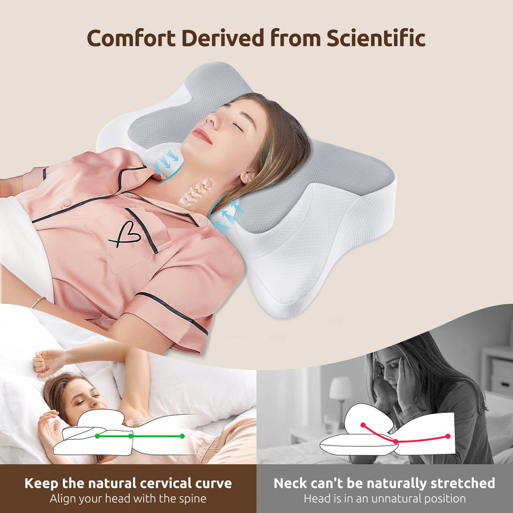 Memory Foam Pillow for Neck Pain Relief Cervical Sleepers Standard/Queen Gray