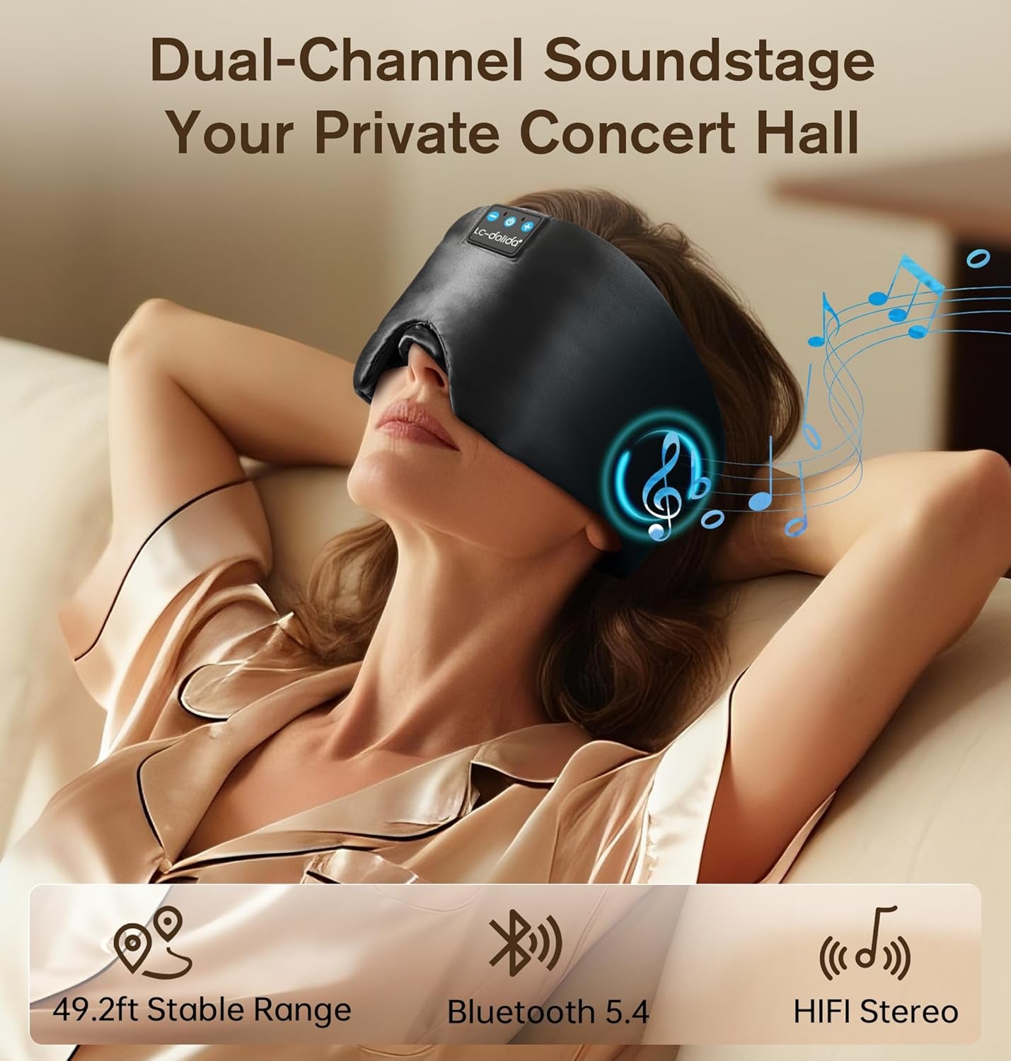 Luxurious Silk Soft Sleep Mask, Sleep Headphones with Bluetooth 5.4 for Side Sleeper, Total Blackout Eye Sleeping Mask for Women and Men, Ideal Gift for Restful Sleep, Travel(Black)