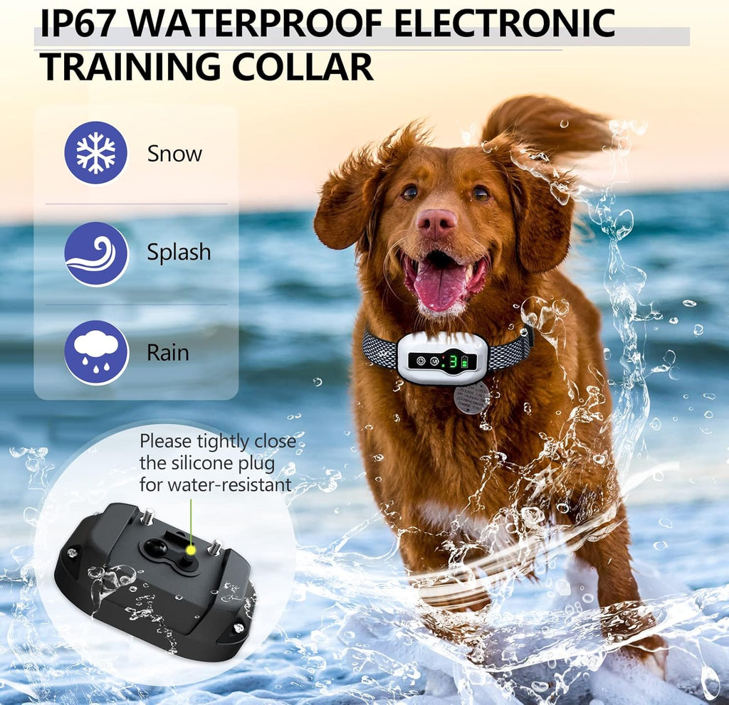 Dog Bark Collar, Anti-Barking Pet Training Collar, Waterproof E-Bark Shock Collar for Large Medium Small Dogs, Rechargeable Barking Collar with Beep Vibration Shock, 5 Adjustable Sensitivity (White)