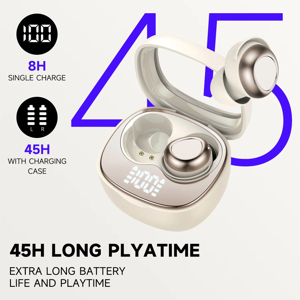 Sleep Ear Buds, Bluetooth 5.4 Ultra-Mini Sleep Earbuds for Side Sleepers, Hi-Fi Stereo 3D Bass Noise Cancelling Wireless Headphones, 53H Playtime with IP7 Waterproof LED Earphones, USB C