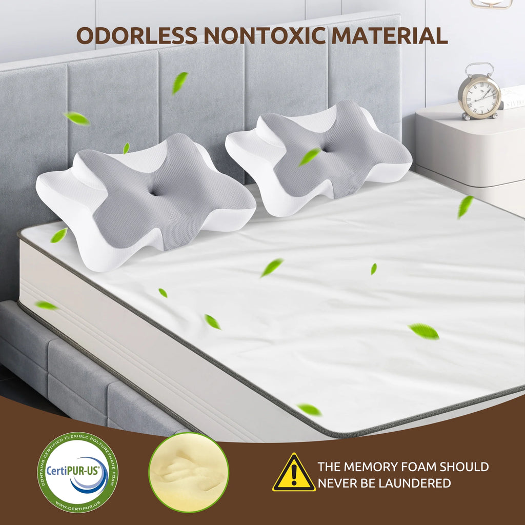 Memory Foam Pillow for Neck Pain Relief Cervical Sleepers Standard/Queen Gray