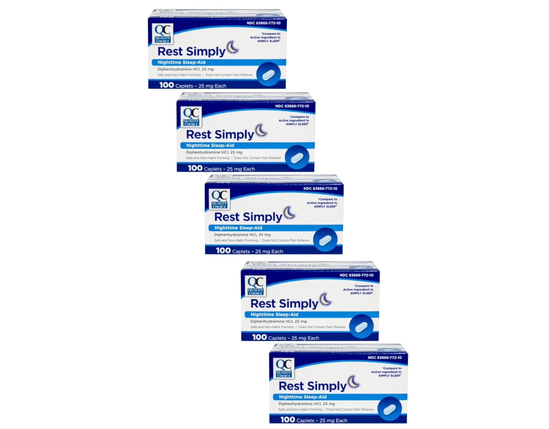 Rest Simply Nighttime Sleep Aid Caplets 100 Ct - Pack of 5