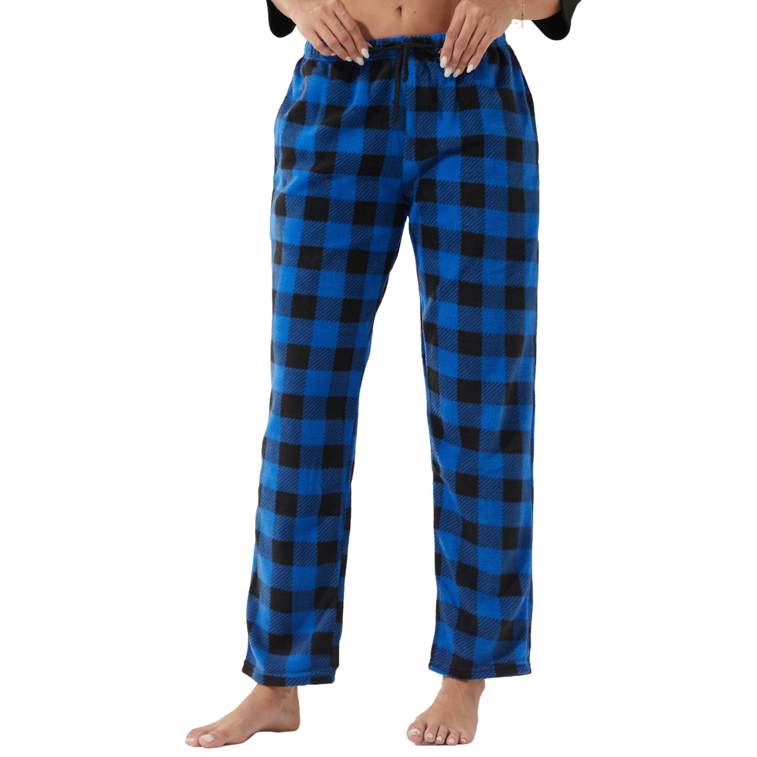 Women Comfy Fleece Plaid Pajama Pants for Sleep Size M