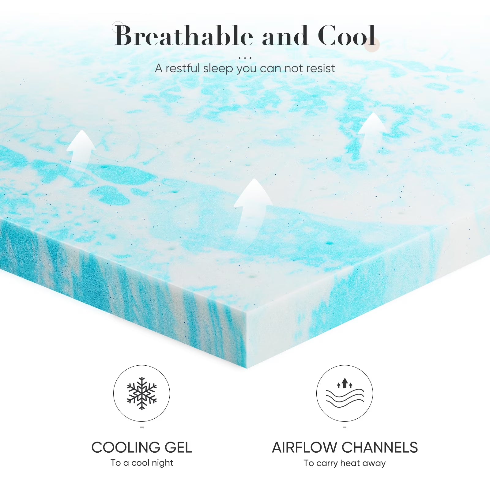 2" Cooling Gel Memory Foam Mattress Topper - Queen, Back Pain Relief, Cool Sleep