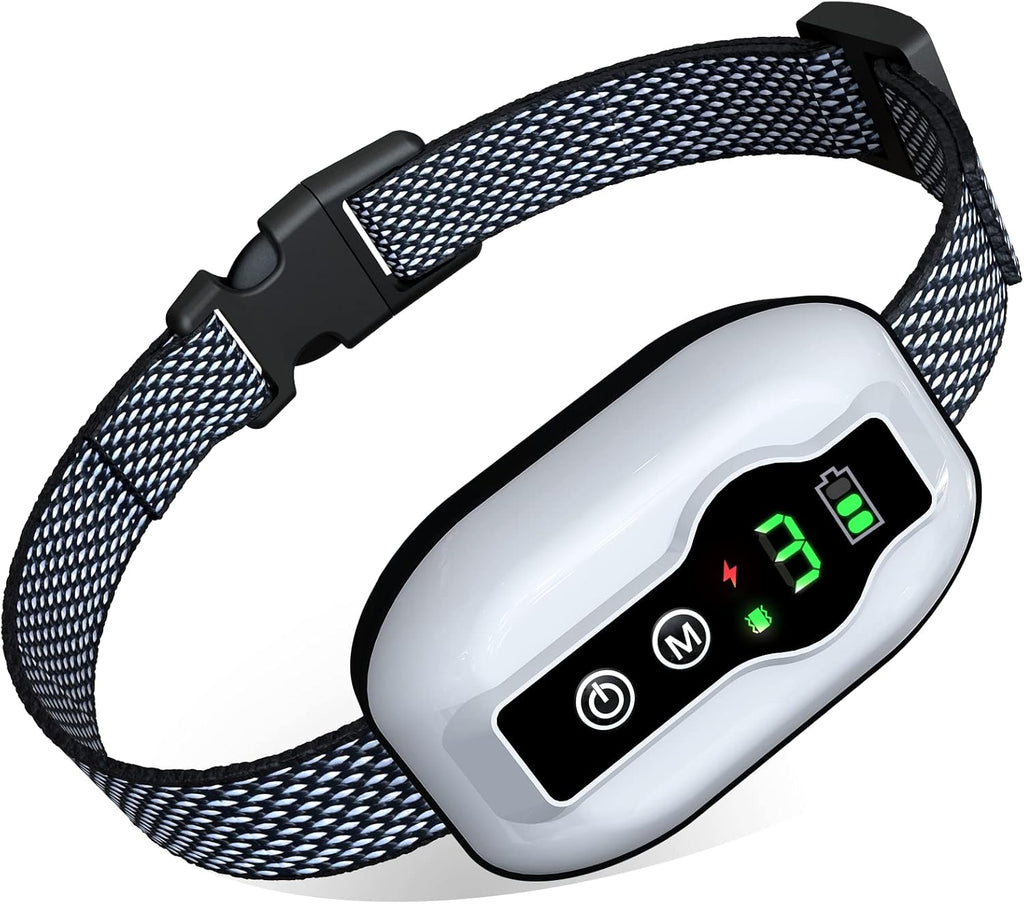 Dog Bark Collar, Anti-Barking Pet Training Collar, Waterproof E-Bark Shock Collar for Large Medium Small Dogs, Rechargeable Barking Collar with Beep Vibration Shock, 5 Adjustable Sensitivity (White)