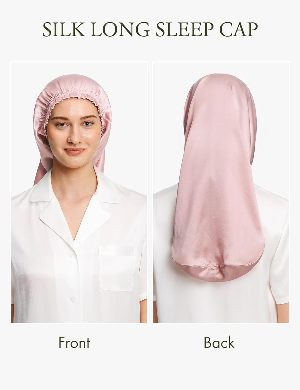 Extra Long Silk Bonnet Sleep Cap for Women Soft Adjustable Hair Bonnet for Braids,Curly,Long Hair- Soft Elastic Band, Rosy Pink