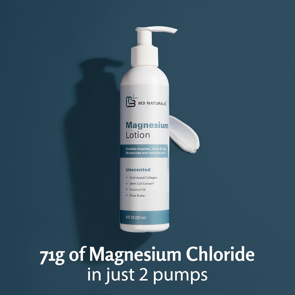 Unscented Magnesium Lotion for Sleep & Leg Cramps, Suitable for Sensitive Skin, Helps with Muscle Relaxation, Soothes Tired Legs & Foot Aches and Supports Restful Nights, 8 Fl Oz