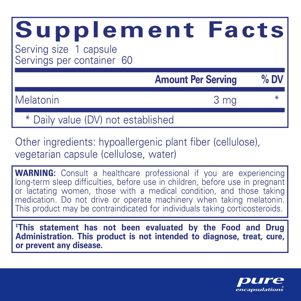 Melatonin 3 Mg - Antioxidant Supplement to Support Natural Sleeping & Relief of Occasional Sleeplessness - for Natural Sleep Support* - 60 Capsules